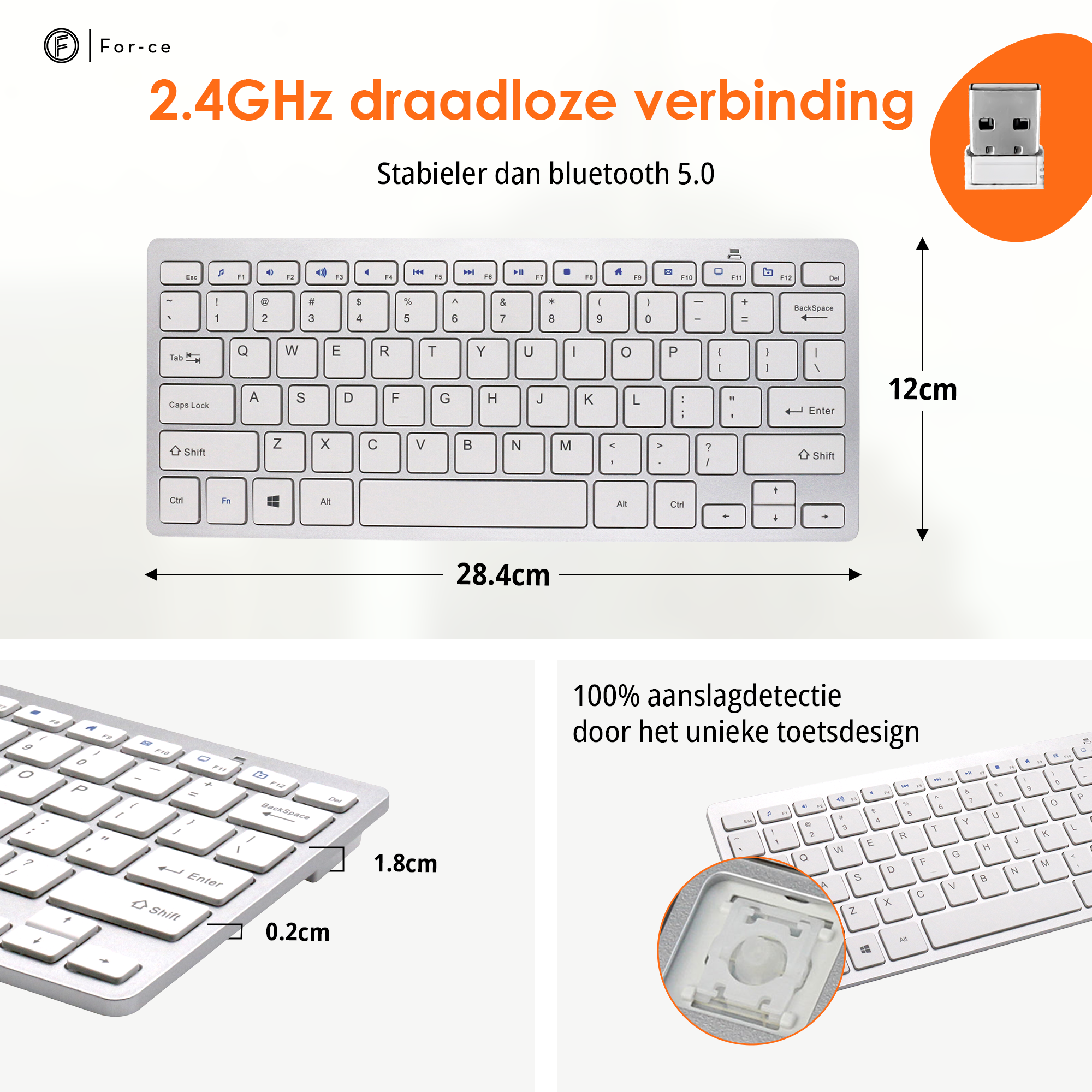 For-ce compact draadloos toetsenbord - Ergonomisch en inclusief batterijen